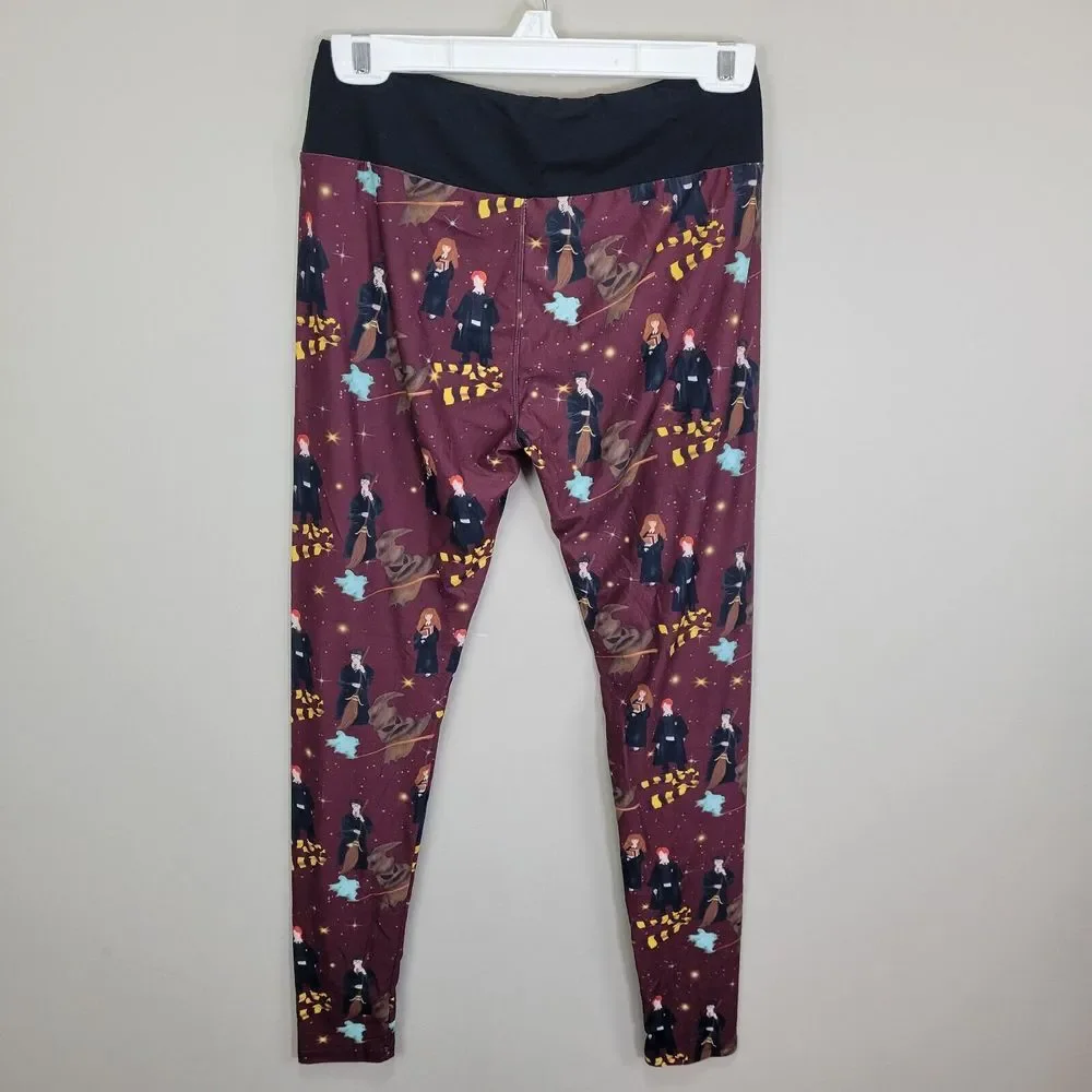 Wizard Print Polyester Spandex Burgundy Ankle Leggings One‎ Size Fits All - Picture 5 of 6